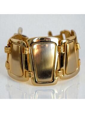 Brighton Trendoro Wide Gold Plated Link Bracelet Fold Over Snap Clasp Retired